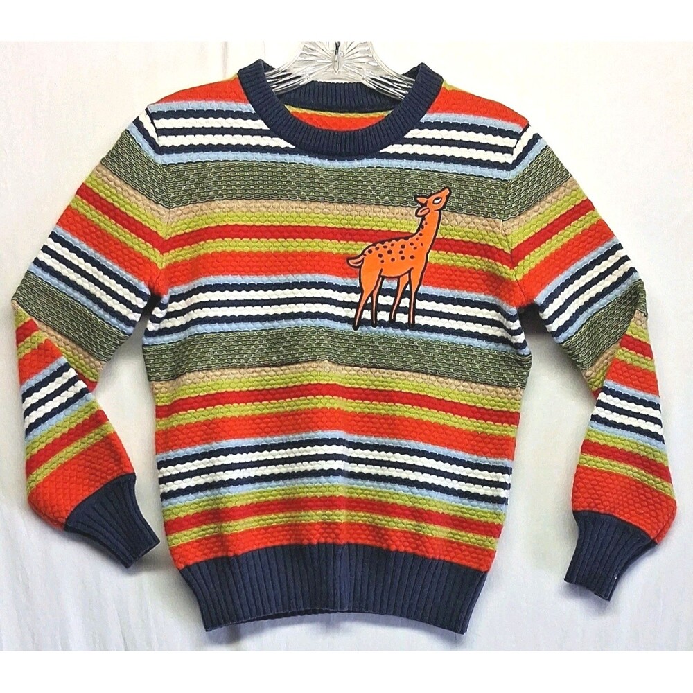 Boy Textured Multicolor Pullover Sweater Deer Motif Knit M Wool Blend Winter Ski